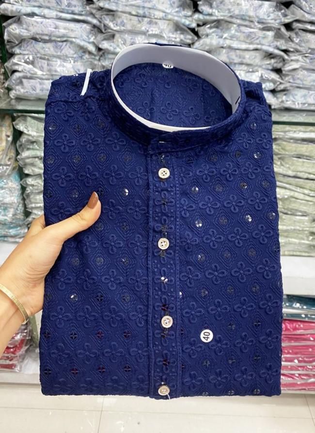 Rayon Royal Blue Casual Wear Thread Work Readymade Kurta Pajama